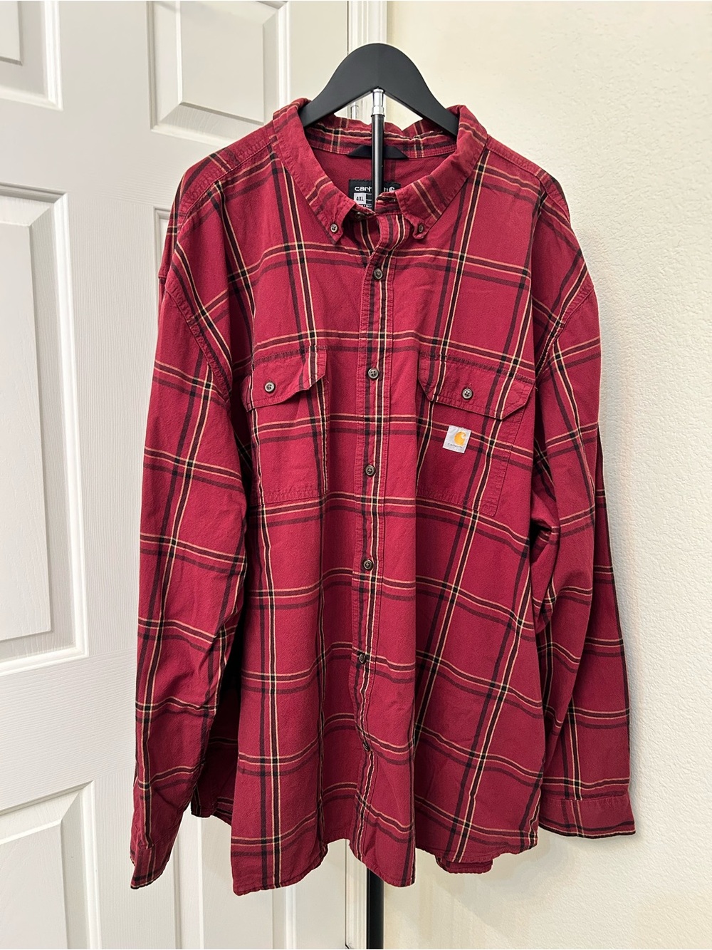 Carhartt Men’s Burgundy Plaid Button-Down Work Shirt 4XL